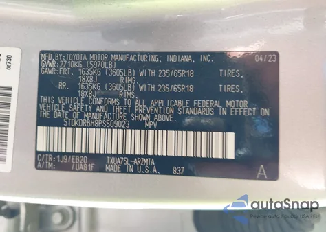 2023 Toyota Highlander Xle из США, поврежденный, VIN 5TDKDRBH8PS509023